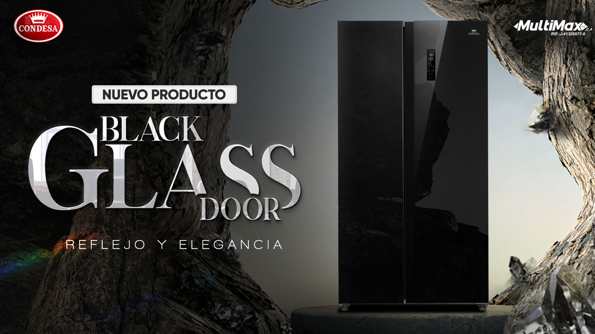 Black Glass Door Side By Side nuevo refrigerador que presenta Condesa y Multimax